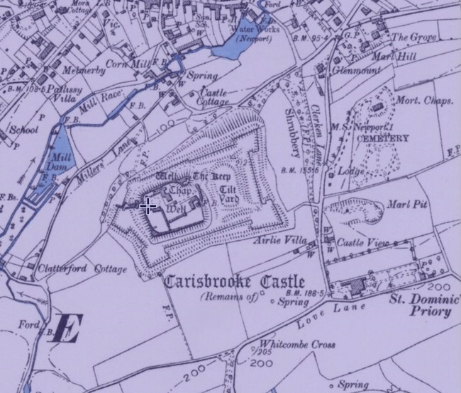 Isle of Wight - Carisbrooke Castle : Map credit National Library of Scotland